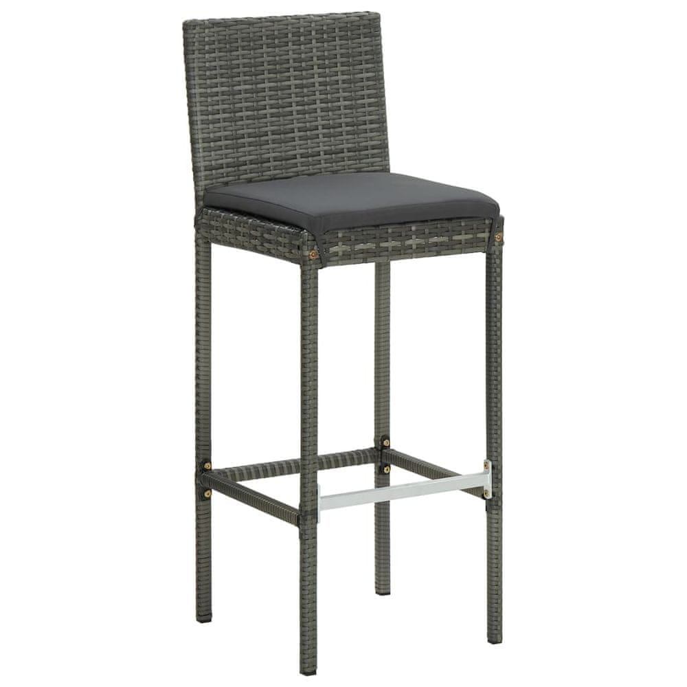 Vidaxl Záhradné barové stoličky s vankúšmi 2 ks sivé polyratan